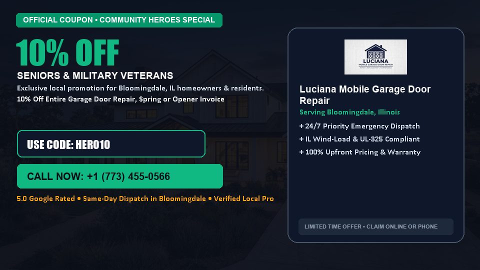 Luciana Mobile Garage Door Repair 10% OFF Seniors & Military Veterans in Bloomingdale, IL